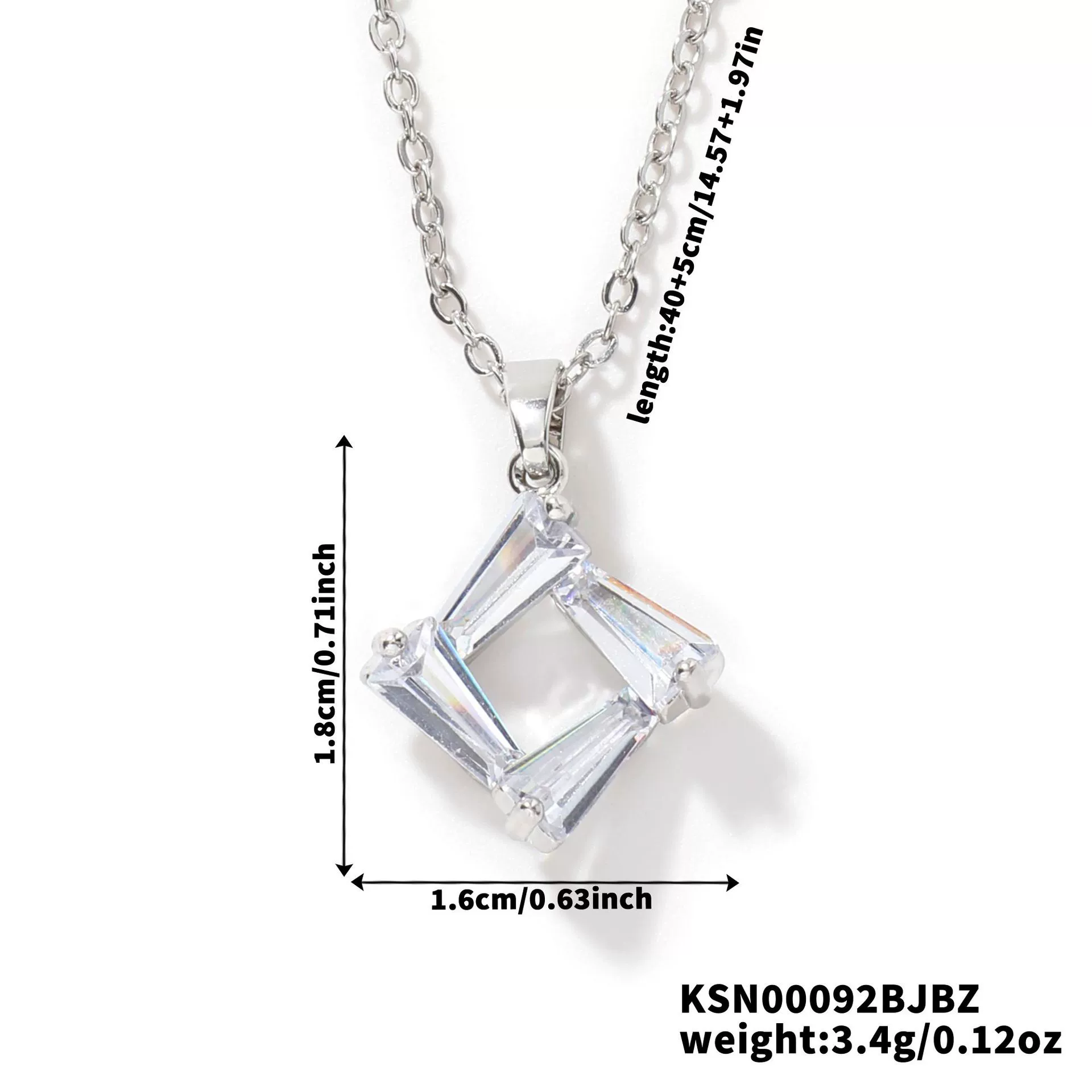 Wholesale Women's Bridal Jewelry Geometric Square Frame Zircon Necklace Copper Glass Stainless Steel O Chain Electroplating - Image 6