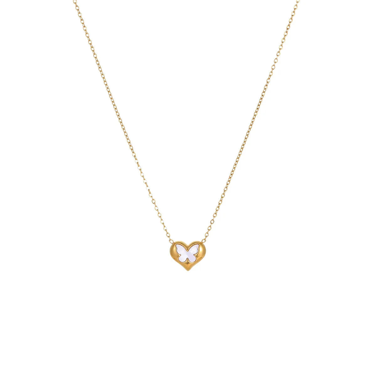 Wholesale Women's Butterfly Heart Geometric Stainless Steel 18K Gold Plated Necklace - Image 5