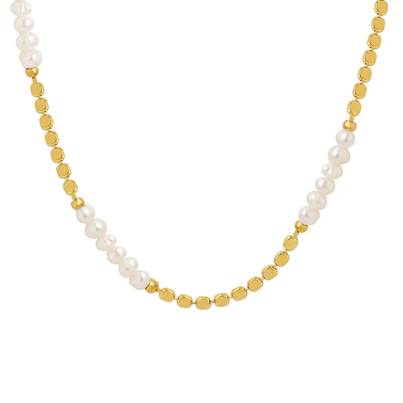 Wholesale Women's Casual Fashionable Nonfading Electroplated Brass And Freshwater Pearl Geometric Splicing Necklace Jewelry - Image 4