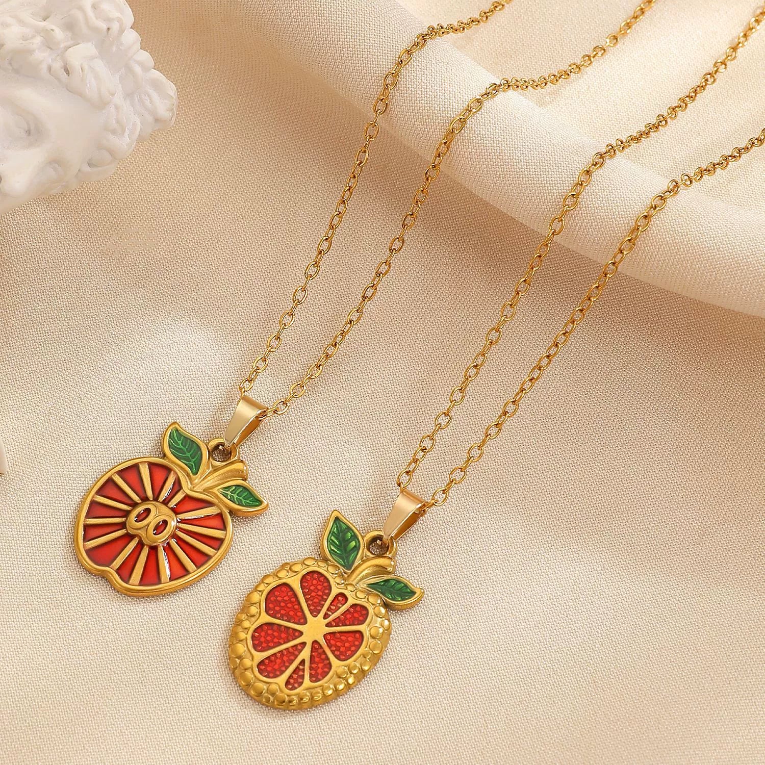 Wholesale Women's Casual Fruit Shape Stainless Steel 18K Real Gold Plated Necklace With Cross Round Chain - Image 4