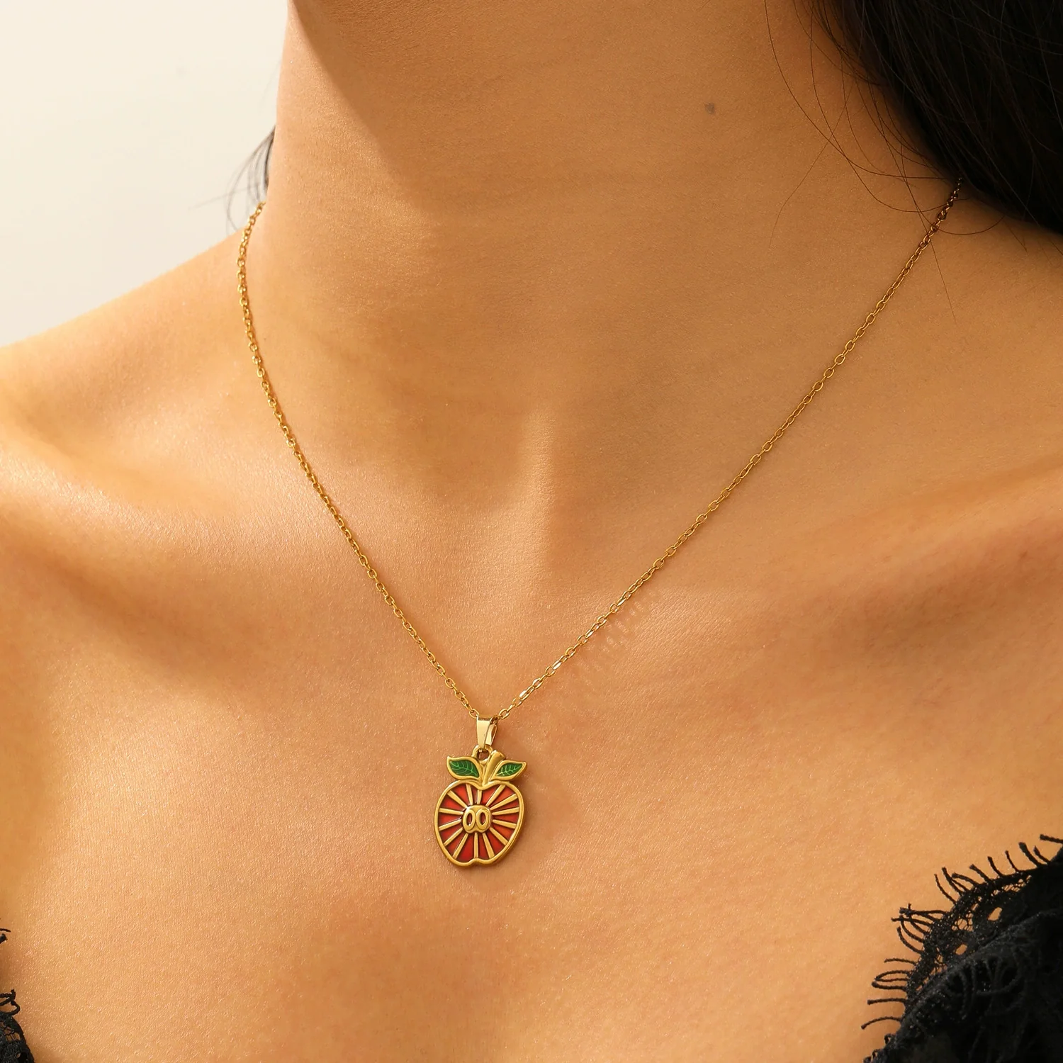 Wholesale Women's Casual Fruit Shape Stainless Steel 18K Real Gold Plated Necklace With Cross Round Chain - Image 7