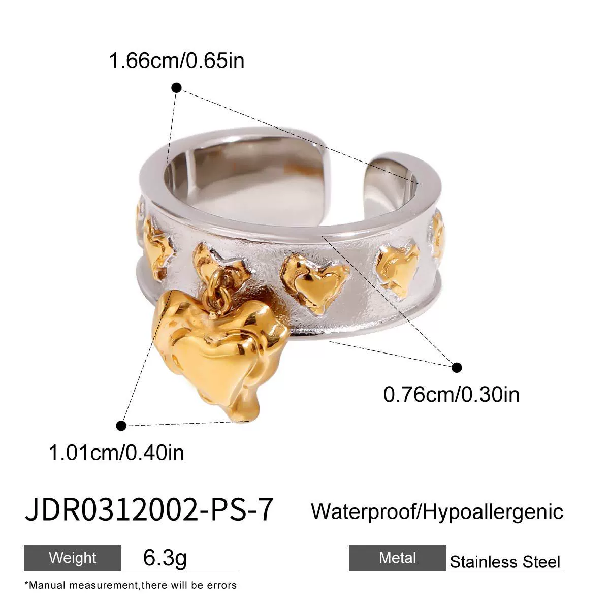 Wholesale Women's Casual Geometric Heart Shape Stainless Steel Polished Electroplated Open Ring Hand Jewelry - Image 11