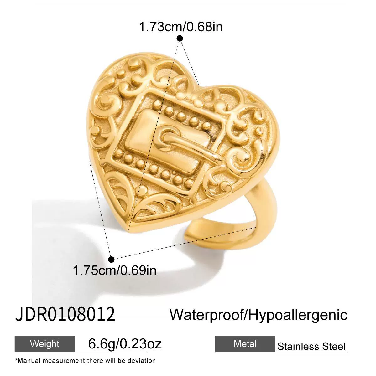 Wholesale Women's Casual Geometric Heart Shape Stainless Steel Polished Electroplated Open Ring Hand Jewelry - Image 8