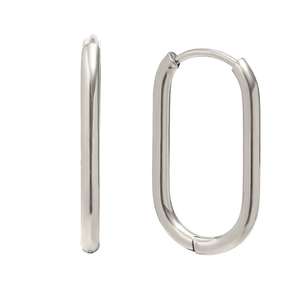Wholesale Women's Casual Geometric Stainless Steel 18K Gold Plated Long Oshaped Earrings With Square Buckle - Image 7