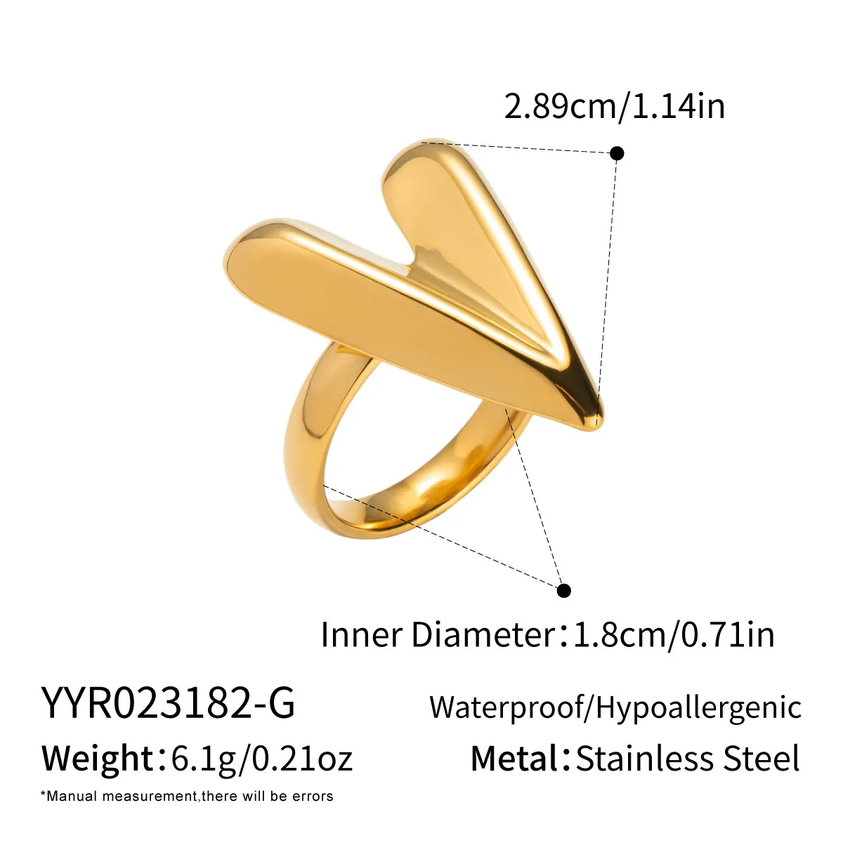 Wholesale Women's Casual Heart Shape Stainless Steel Diamondencrusted Open Ring With Pvd Furnace Vacuum Real Gold Plating - Image 11