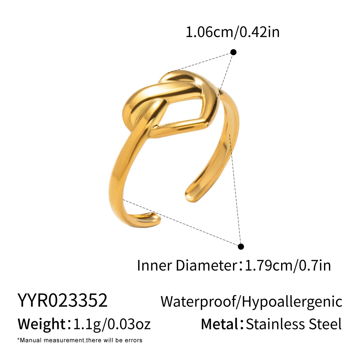 Wholesale Women's Casual Heart Shape Stainless Steel Diamondencrusted Open Ring With Pvd Furnace Vacuum Real Gold Plating - Image 14