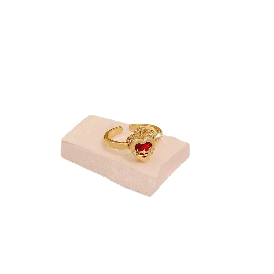 Wholesale Women's Casual Heartshaped Real Gold Plated Environmentally Friendly Copper Ring Jewelry - Image 5