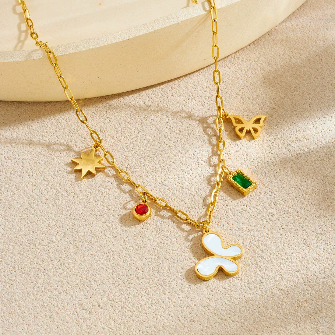 Wholesale Women's Casual Insect Shape Stainless Steel Goldplated Butterfly Pendant Necklace With Cross Chain - Image 2