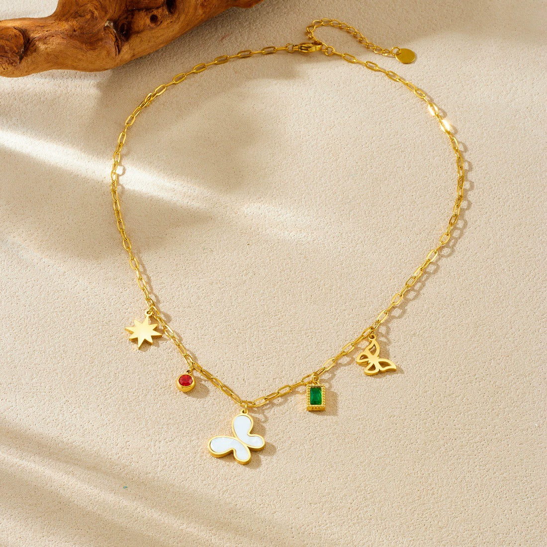 Wholesale Women's Casual Insect Shape Stainless Steel Goldplated Butterfly Pendant Necklace With Cross Chain - Image 3