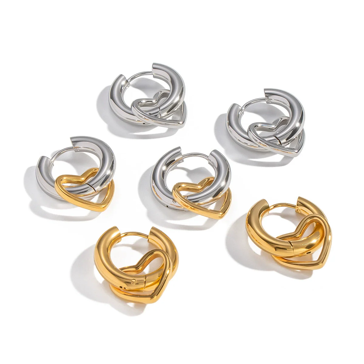 Wholesale Women's Casual Minimalist Heartshaped Stainless Steel Earrings With Pvd Furnace Vacuum Real Gold Plating - Image 5