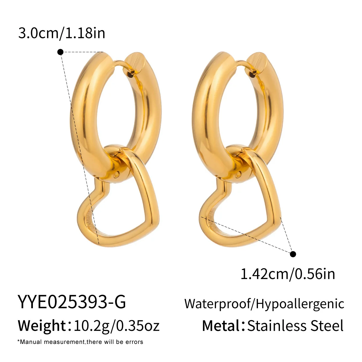 Wholesale Women's Casual Minimalist Heartshaped Stainless Steel Earrings With Pvd Furnace Vacuum Real Gold Plating - Image 6