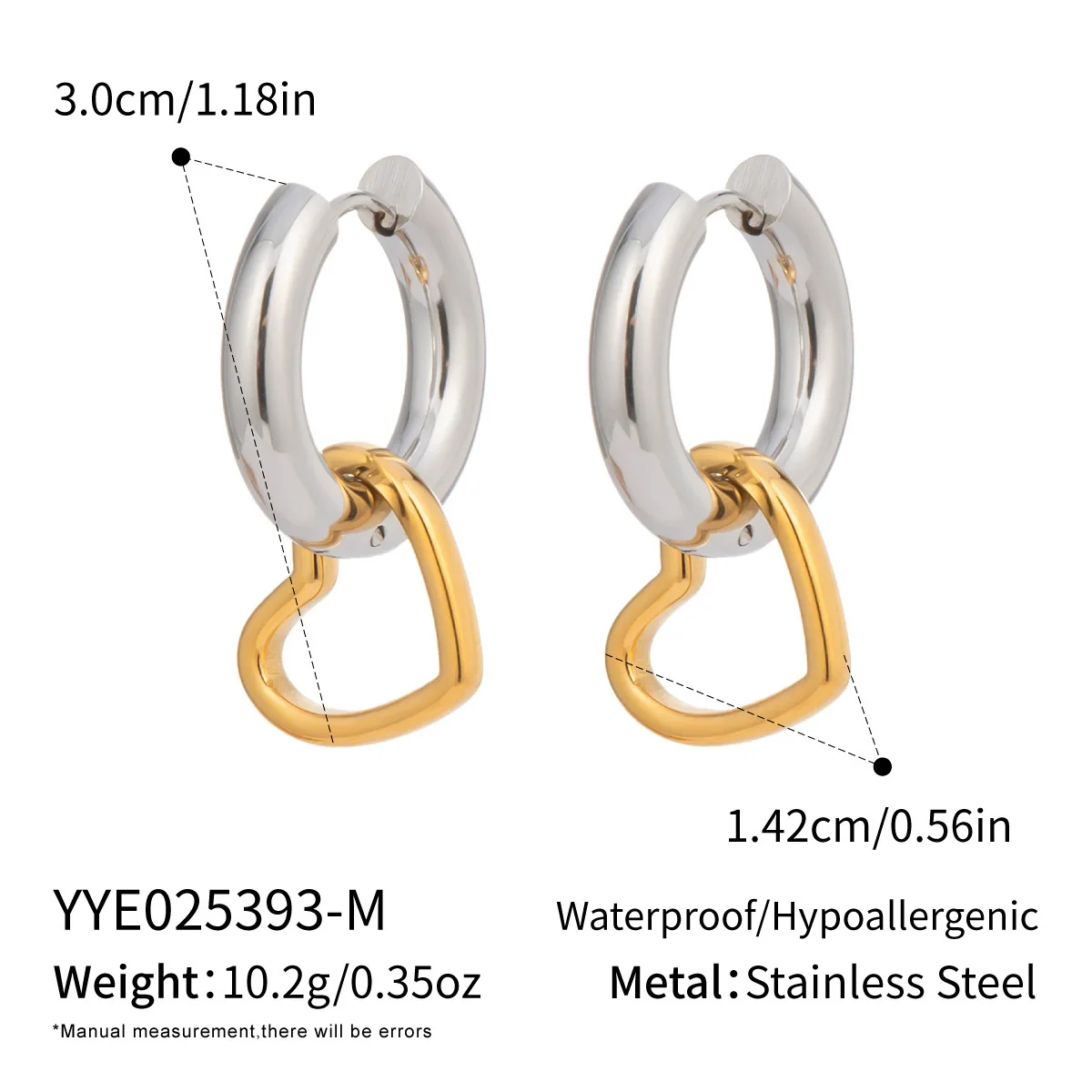 Wholesale Women's Casual Minimalist Heartshaped Stainless Steel Earrings With Pvd Furnace Vacuum Real Gold Plating - Image 7