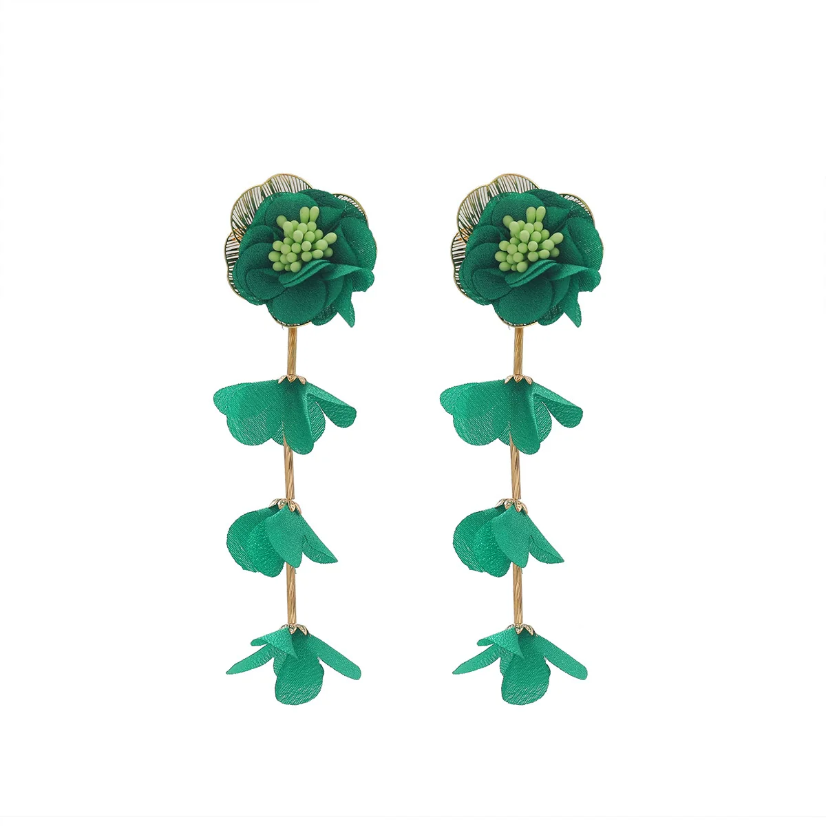 Wholesale Women's Casual Style Multilayer Chiffon Floral Earrings Zinc Alloy Hand Knitted Flower Shape - Image 5