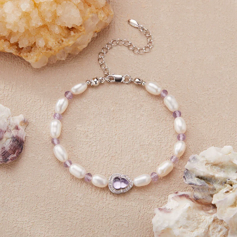 Wholesale Women's Clavicle Chain Jewelry Natural Amethyst Freshwater Pearl S925 Sterling Silver Geometric Style - Image 4