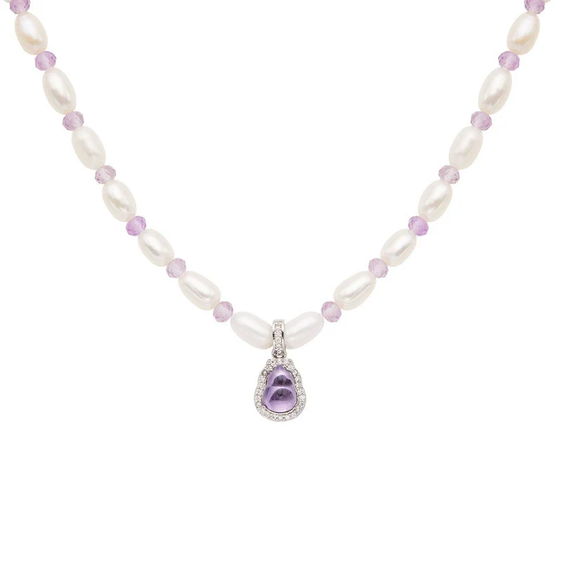 Wholesale Women's Clavicle Chain Jewelry Natural Amethyst Freshwater Pearl S925 Sterling Silver Geometric Style - Image 5