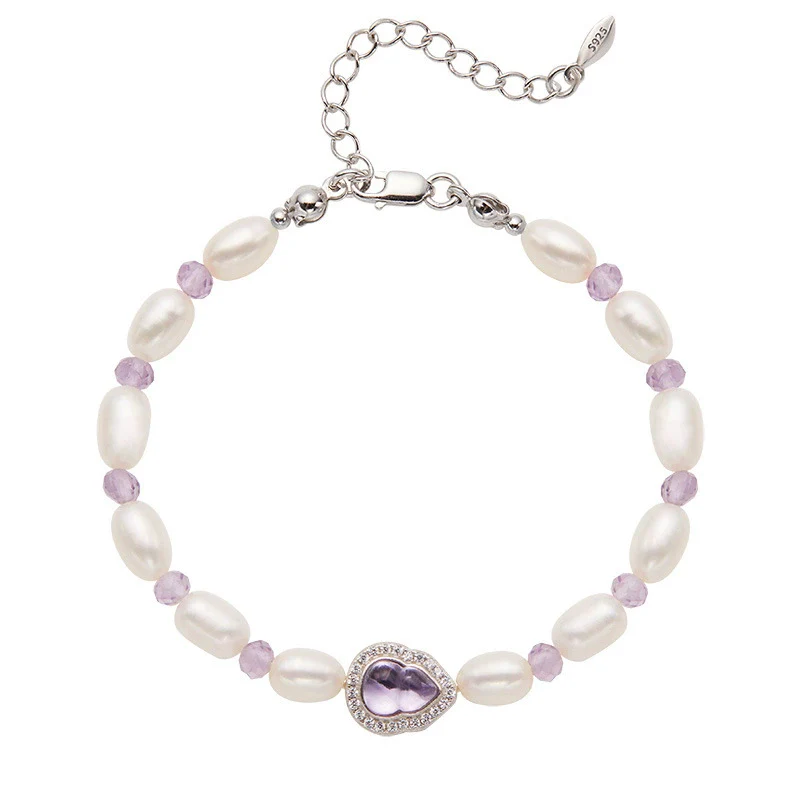 Wholesale Women's Clavicle Chain Jewelry Natural Amethyst Freshwater Pearl S925 Sterling Silver Geometric Style - Image 6