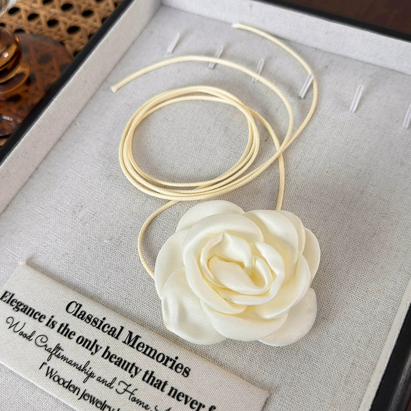 Wholesale Women's Cloth Rose Flower Handmade Rope Chain Necklace - Image 8