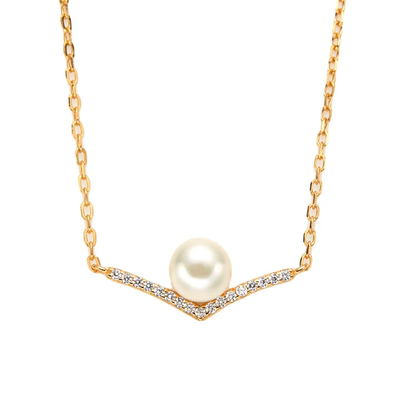 Wholesale Women's Cold Style Light Luxury Niche Design Geometric S925 Sterling Silver And Natural Freshwater Pearl Pendant Necklace Set With Gems - Image 5