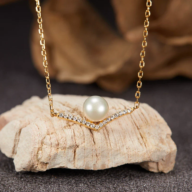 Wholesale Women's Cold Style Light Luxury Niche Design Geometric S925 Sterling Silver And Natural Freshwater Pearl Pendant Necklace Set With Gems - Image 6