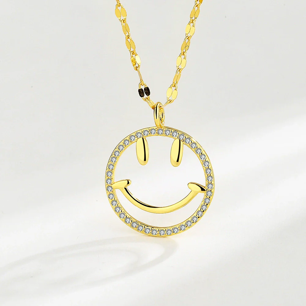 Wholesale Women's Collarbone Chain S925 Silver Round Smiley Face Necklace Casual Geometric Style - Image 7