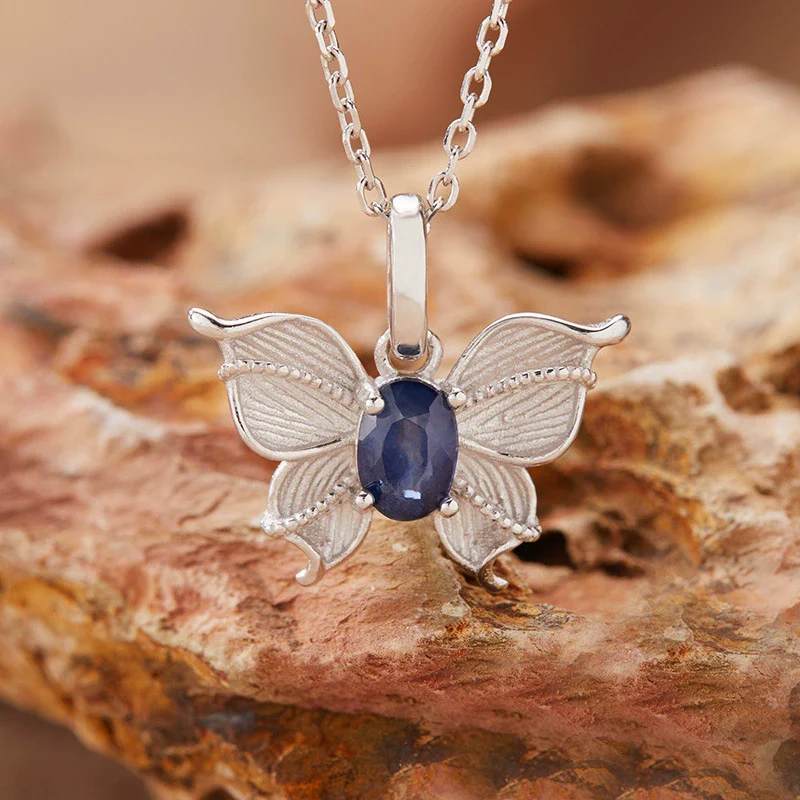 Wholesale Women's Colored Gemstone Necklace Butterfly Style S925 Sterling Silver Inlaid With Natural Sapphire Tanzanite Animal Zodiac Design - Image 4