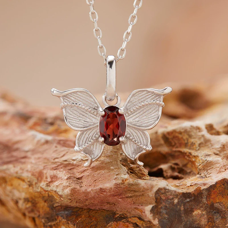 Wholesale Women's Colored Gemstone Necklace Butterfly Style S925 Sterling Silver Inlaid With Natural Sapphire Tanzanite Animal Zodiac Design - Image 6