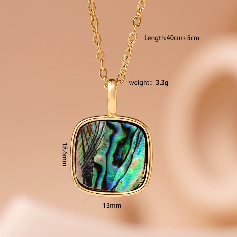 Wholesale Women's Copper 18K Gold Plated Square Mother Shell Geometric Style Clavicle Chain Necklace With Mixed Gemstone Inlay - Image 6