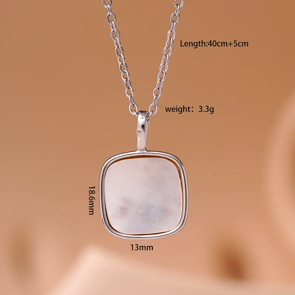 Wholesale Women's Copper 18K Gold Plated Square Mother Shell Geometric Style Clavicle Chain Necklace With Mixed Gemstone Inlay - Image 9