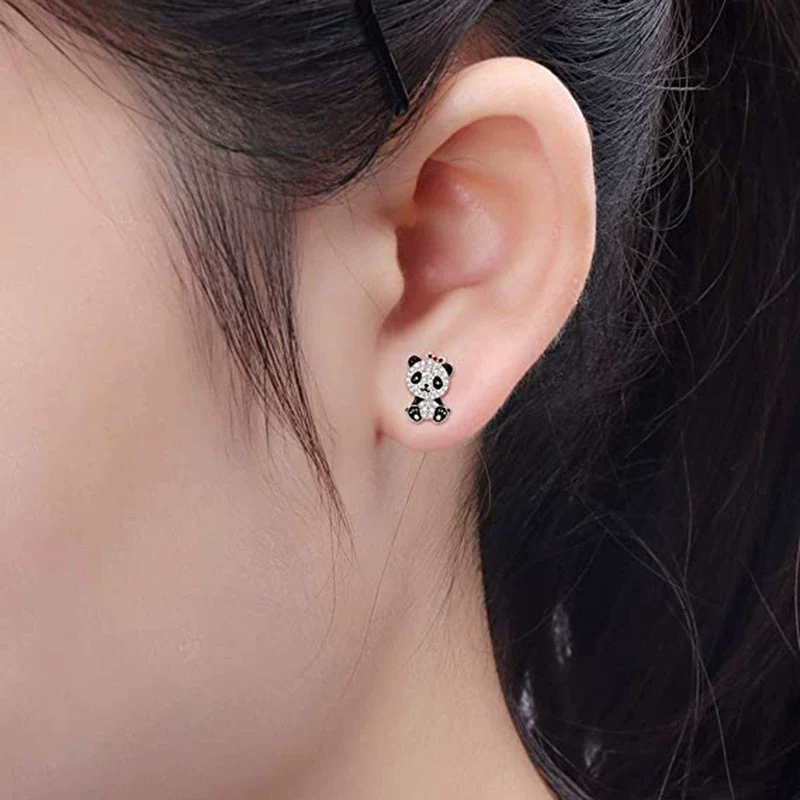 Wholesale Women's Copper Animal Zodiac Panda Bow Zircon Earrings - Image 3