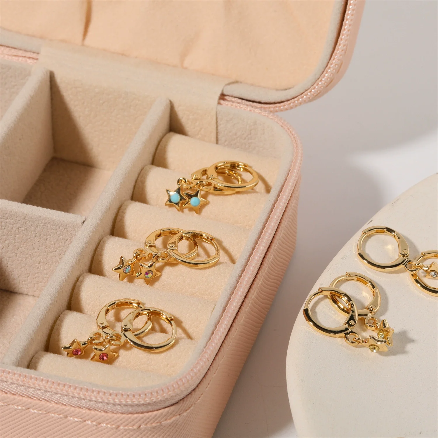 Wholesale Women's Copper Diamond Treatment Star Earrings With Five Pointed Star Design - Image 2