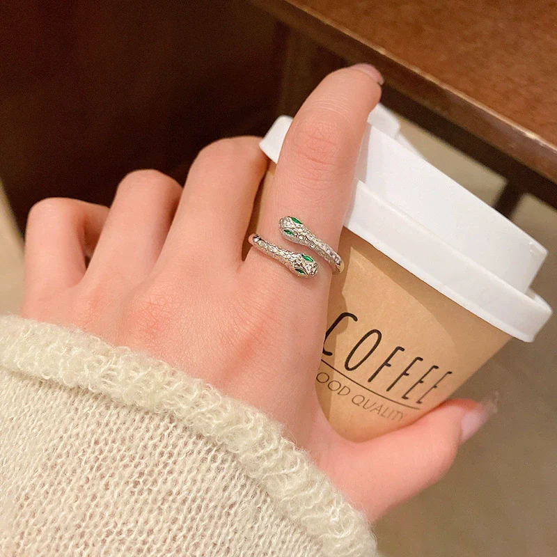 Wholesale Women's Copper Doubleheaded Snake Ring With Electroplating Light Luxury Niche Design Animal Zodiac Pattern - Image 3