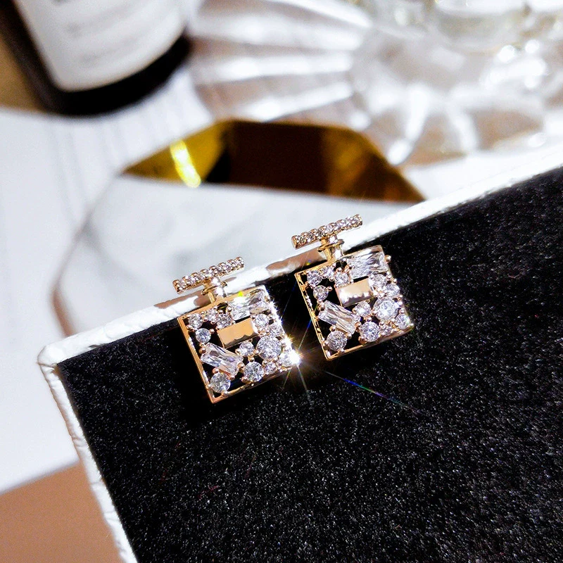 Wholesale Women's Copper Elegant Geometric Zircon Earrings - Image 7