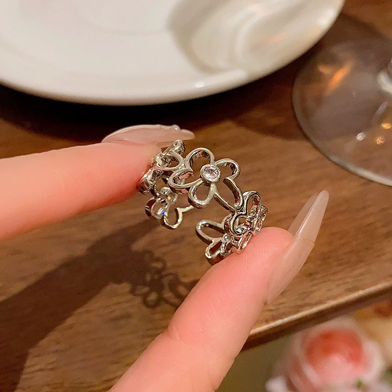 Wholesale Women's Copper Flower Open Ring Cold Style Electroplated - Image 6