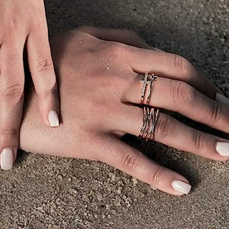 Wholesale Women's Copper Geometric Cut Out Doublelayer Ring With Zirconia Microset - Image 3