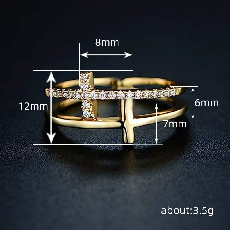 Wholesale Women's Copper Geometric Cut Out Doublelayer Ring With Zirconia Microset - Image 4