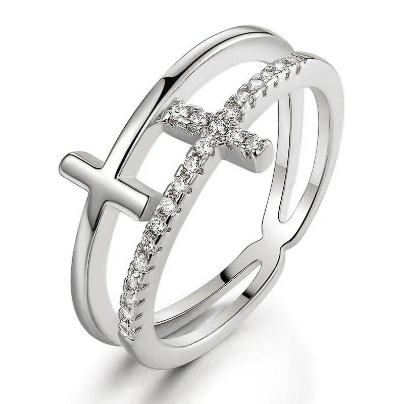Wholesale Women's Copper Geometric Cut Out Doublelayer Ring With Zirconia Microset - Image 5