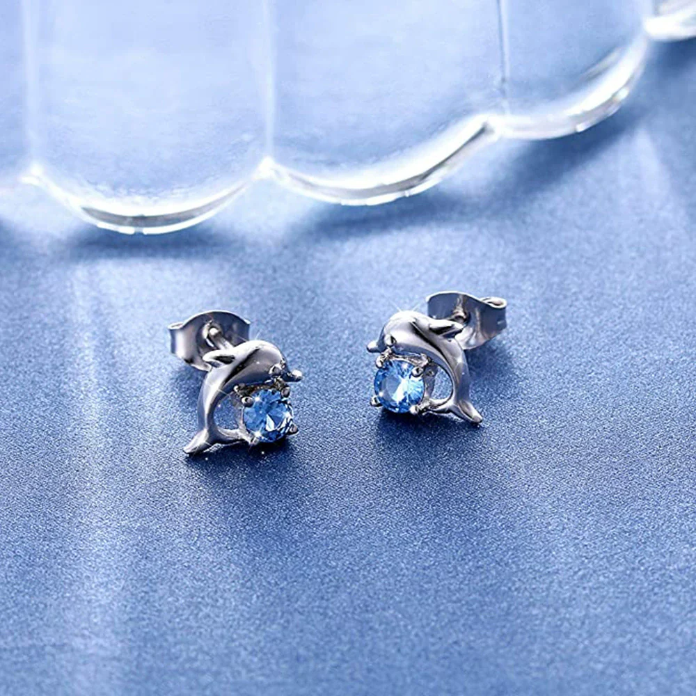 Wholesale Women's Copper Geometric Dolphin Zircon Earrings - Image 3
