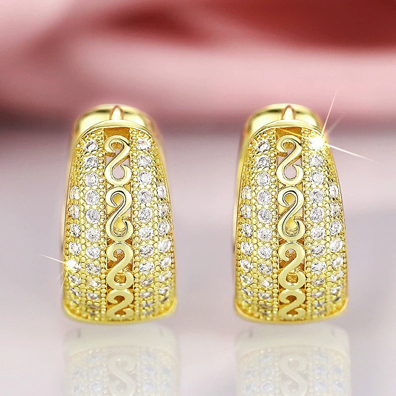 Wholesale Women's Copper Geometric Hollow Out Earrings Set With Zirconia Retro Design - Image 2
