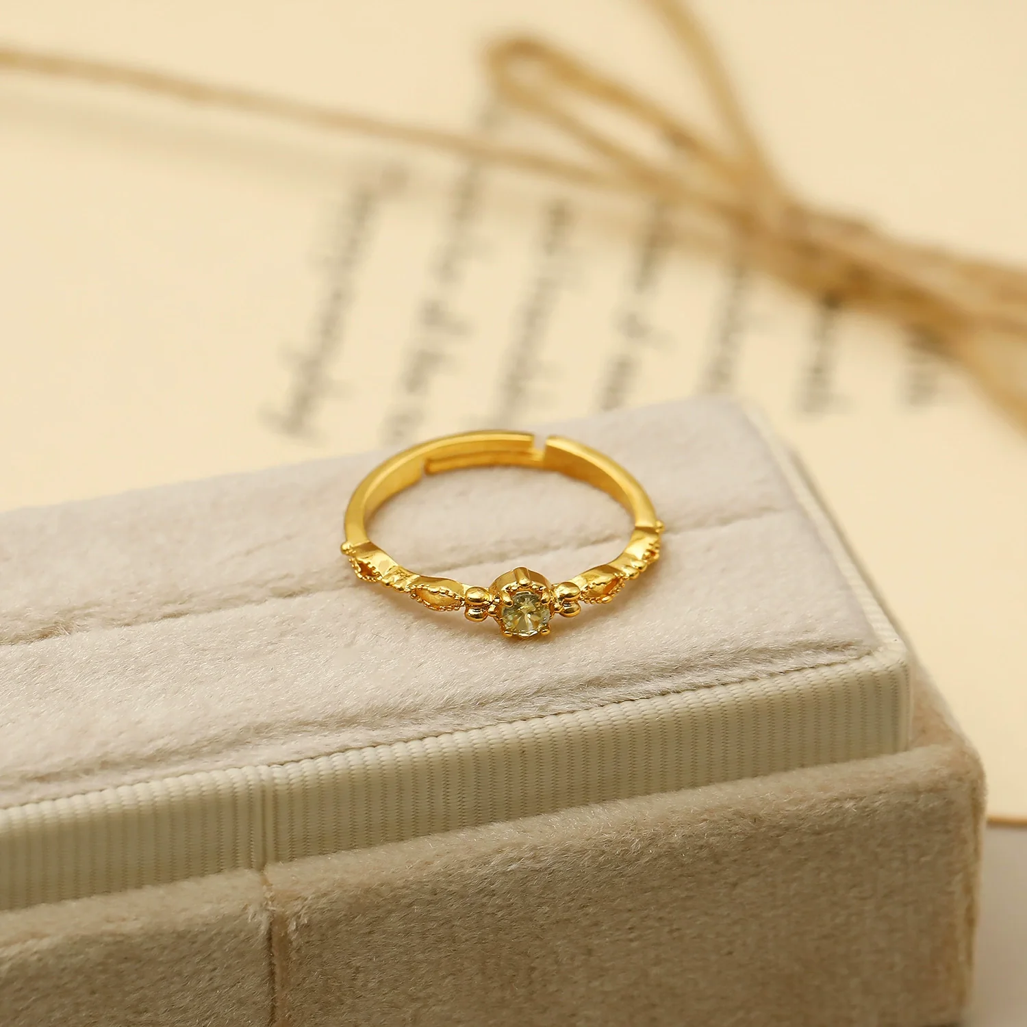 Wholesale Women's Copper Geometric Olive Green Zircon Opening Adjustable Ring With Electroplating - Image 6