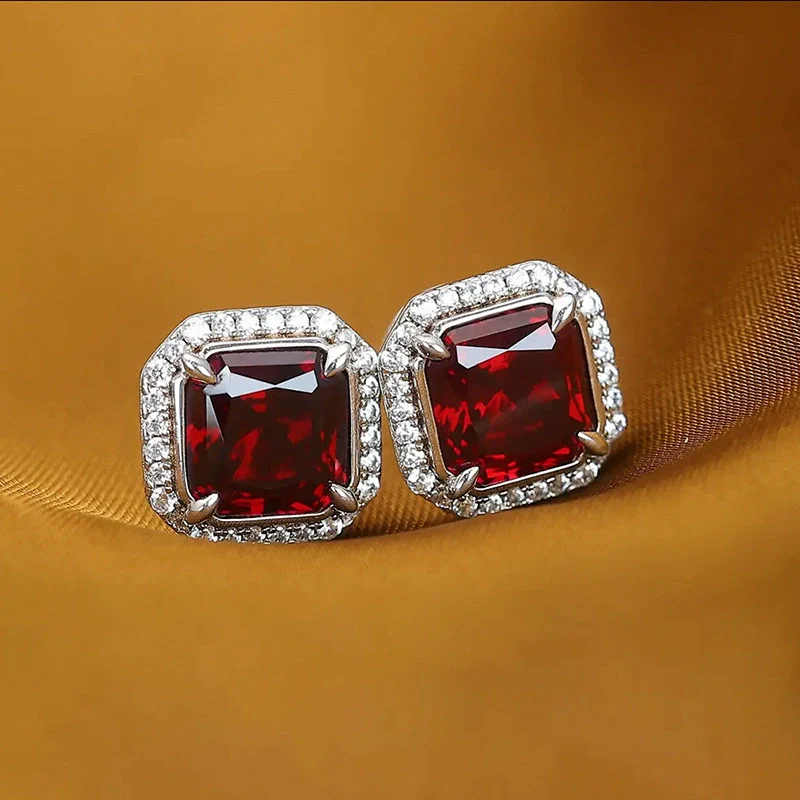 Wholesale Women's Copper Geometric Red Square Inlaid Zircon Earrings - Image 3