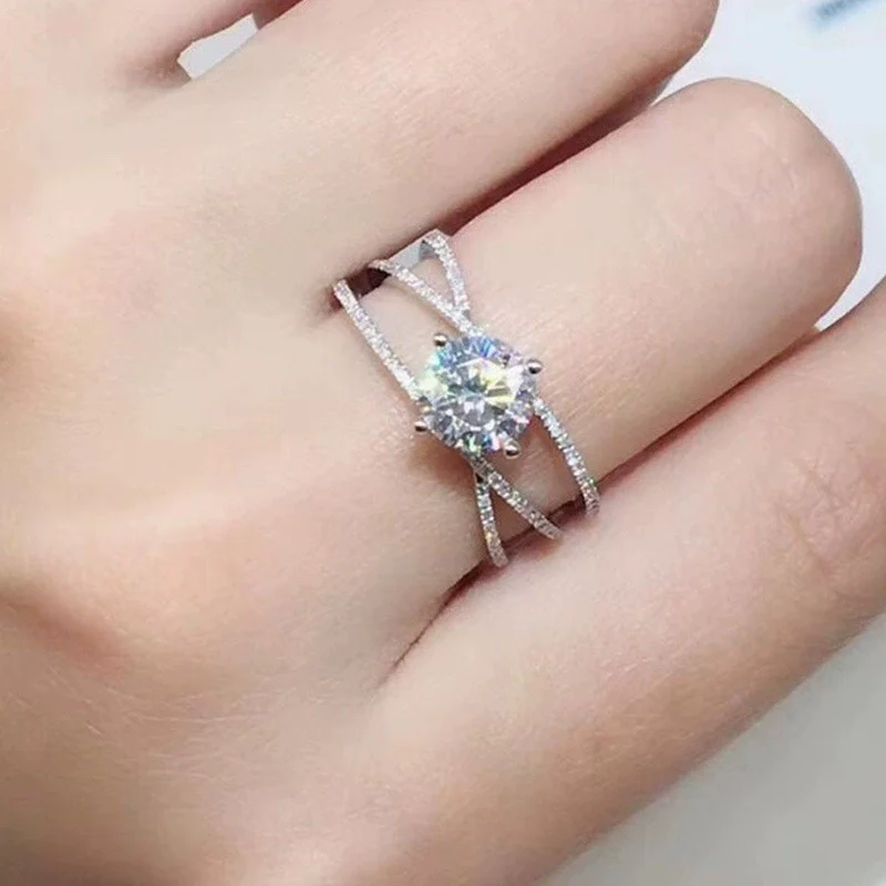Wholesale Women's Copper Geometric Zircon Diamond Ring Double Layer Winding Four Claw Engagement Ring - Image 2