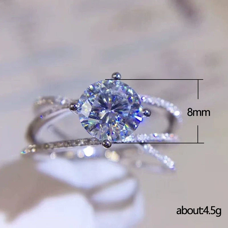 Wholesale Women's Copper Geometric Zircon Diamond Ring Double Layer Winding Four Claw Engagement Ring - Image 5