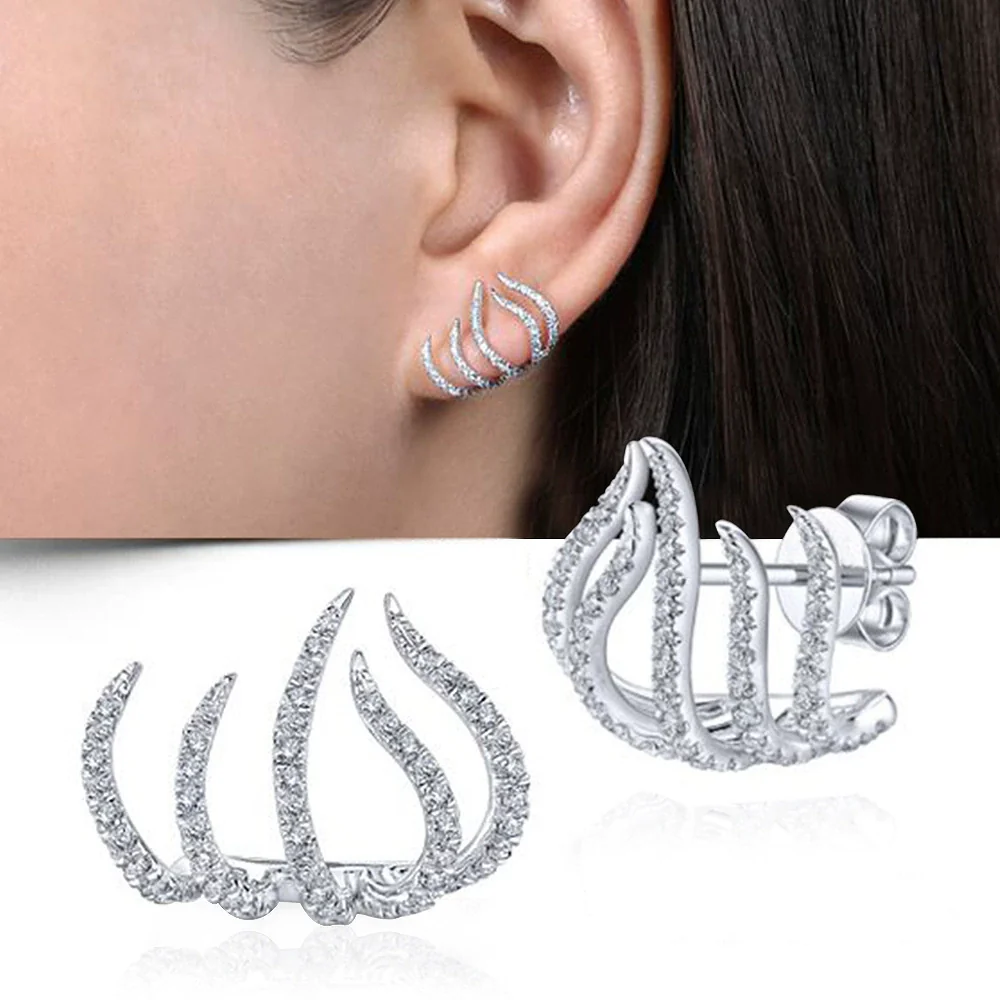 Wholesale Women's Copper Geometric Zircon Fiveclaw Exaggerated Specialshaped Ear Clip