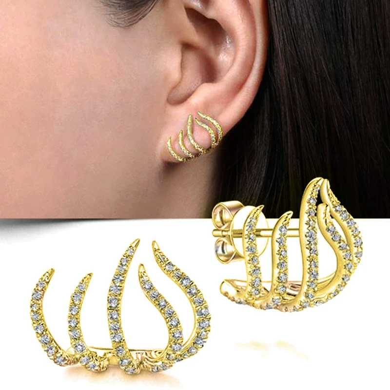 Wholesale Women's Copper Geometric Zircon Fiveclaw Exaggerated Specialshaped Ear Clip - Image 2