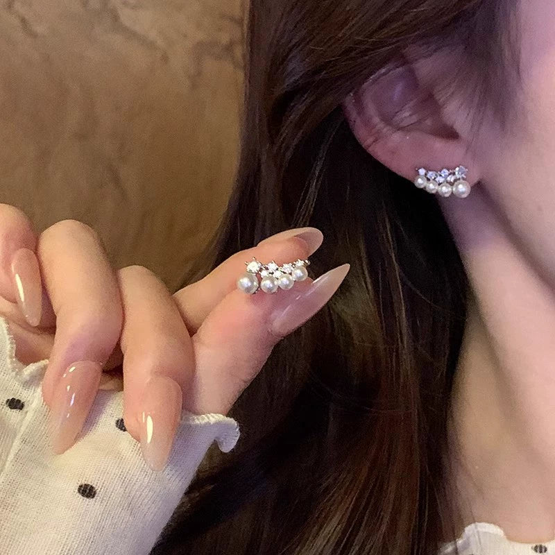 Wholesale Women's Copper Geometric Zircon Wings Pearl Earrings Electroplated Light Luxury Minimalist Design - Image 6