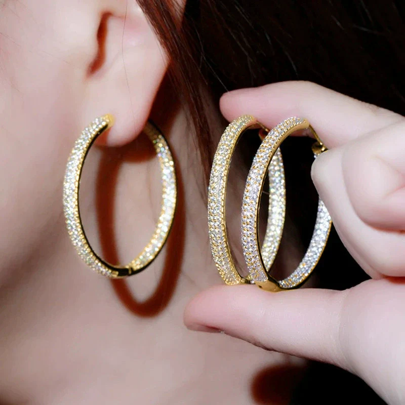 Wholesale Women's Copper Geometric Zirconia Shiny Exaggerated Earrings Jewelry - Image 6