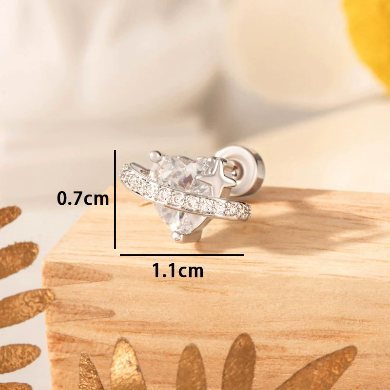 Wholesale Women's Copper Heart Shape Titanium Steel Screw Ear Bone Nail Earrings Set With Diamonds Sweet Cute Design Sense Niche - Image 5