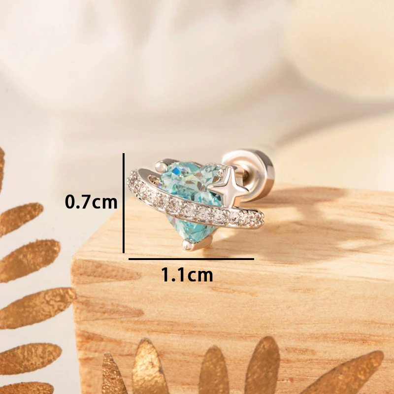Wholesale Women's Copper Heart Shape Titanium Steel Screw Ear Bone Nail Earrings Set With Diamonds Sweet Cute Design Sense Niche - Image 7