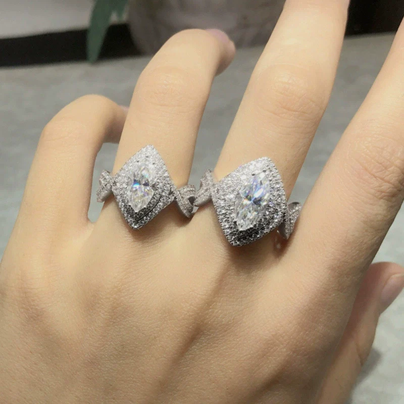Wholesale Women's Copper Horse Eye Zircon Ring With Geometric Design - Image 2