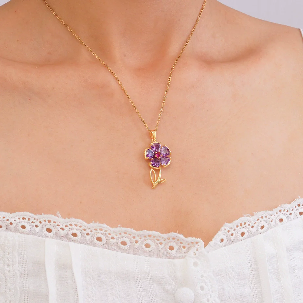 Wholesale Women's Copper Necklace With Micropaved Zircon Sunflower Pendant And Stainless Steel O Word Chain Electroplated Light Luxury Style - Image 9